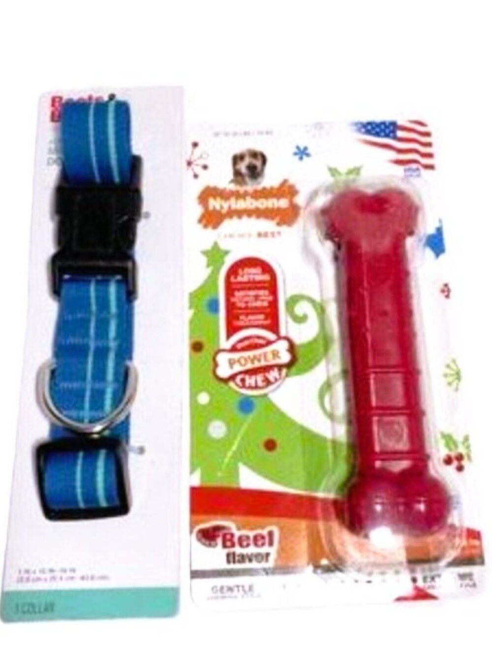 Dog Collar Blue with Teal Stripes by Boots & Barkley Medium and Red Nylabone NEW